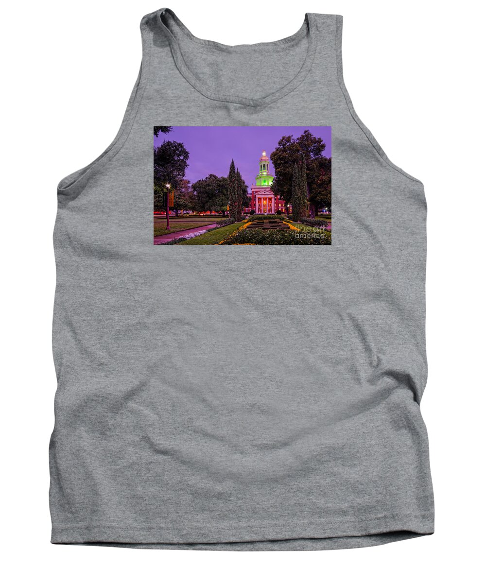 Waco Tank Top featuring the photograph Morning Twilight Shot of Pat Neff Hall from Founders Mall at Baylor University - Waco Central Texas #1 by Silvio Ligutti
