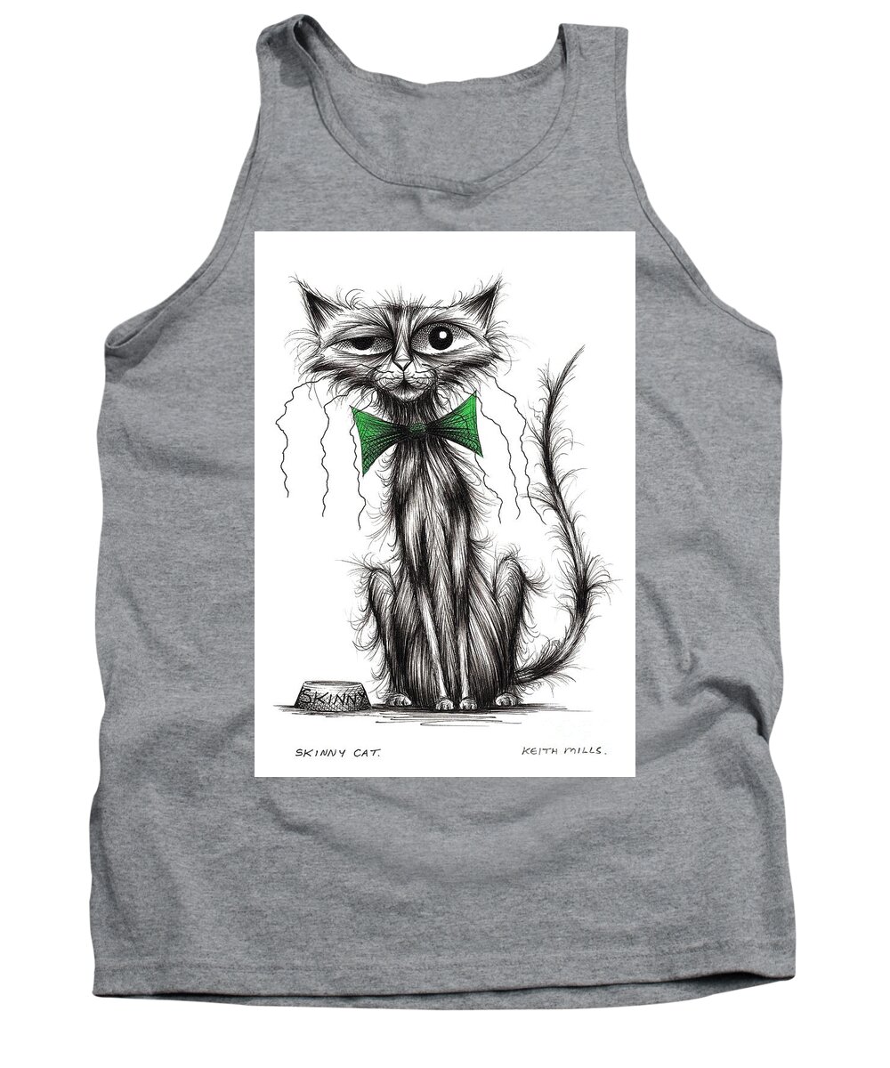 Skinny Cat Tank Top featuring the drawing Skinny cat #3 by Keith Mills