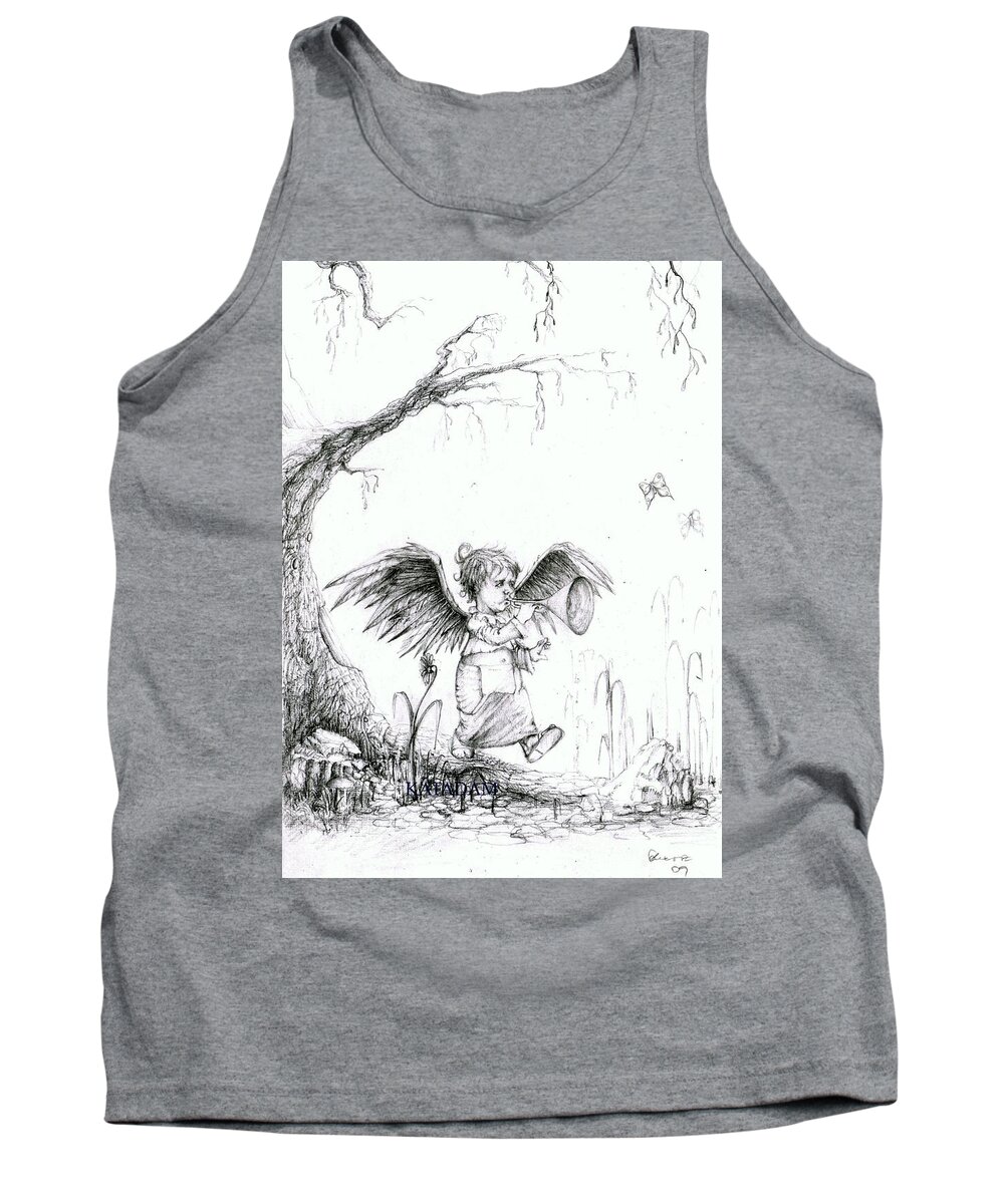 Children Tank Top featuring the drawing the Messenger #1 by Kata Adam