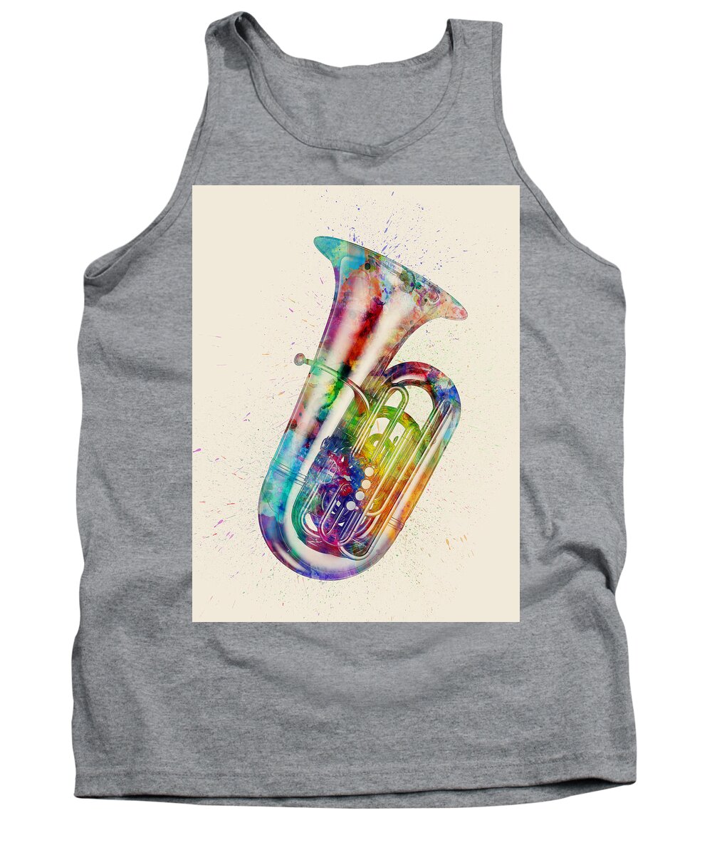 Tuba Tank Top featuring the digital art Tuba Abstract Watercolor #1 by Michael Tompsett