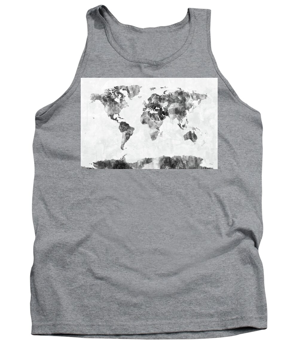 World Map Tank Top featuring the digital art Watercolor Map of the World Map #10 by Michael Tompsett