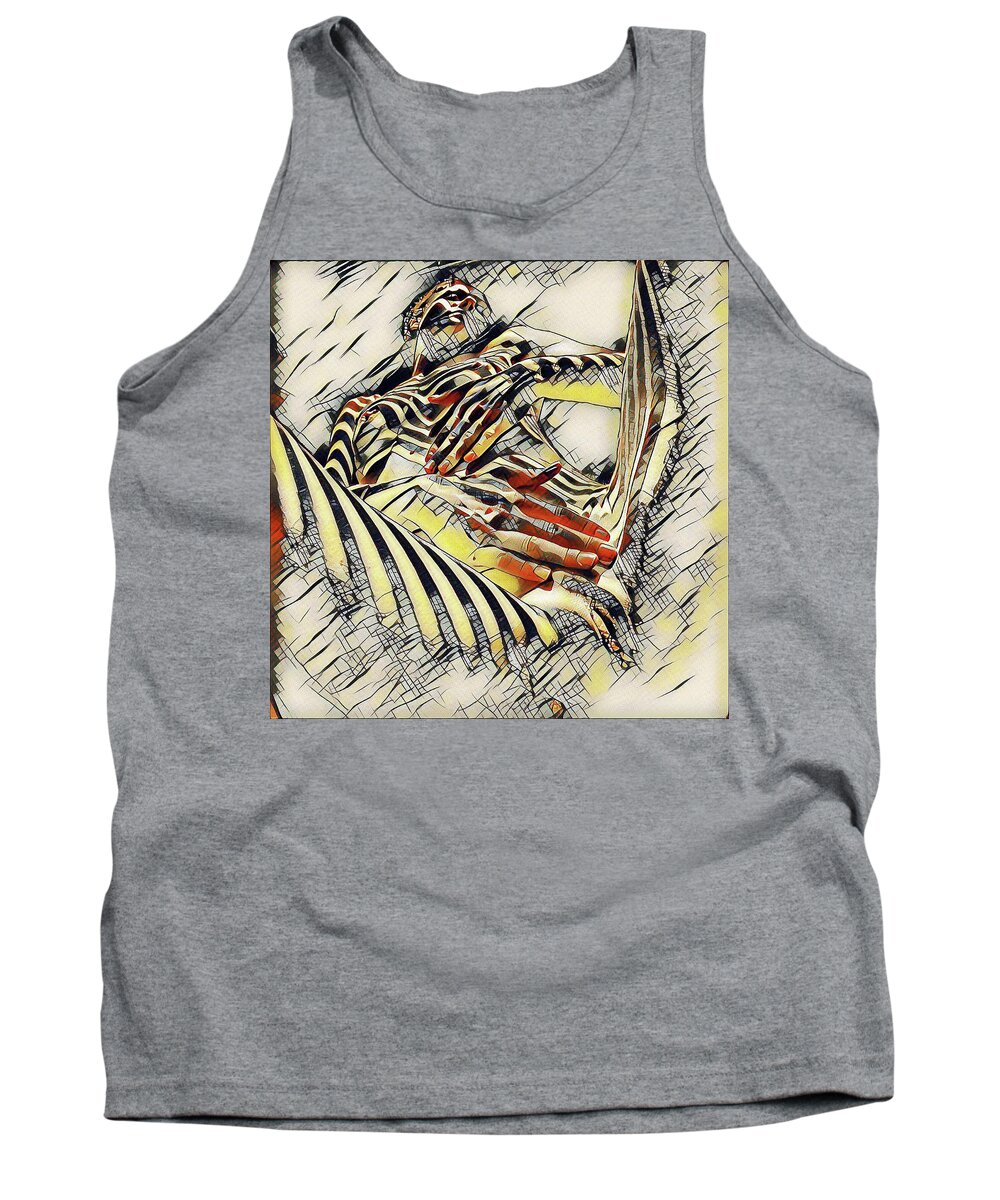 Kandinsky Tank Top featuring the digital art 1177s-AK Abstract Nude Her Fingers on Pubis Erotica in the Style of Kandinsky by Chris Maher