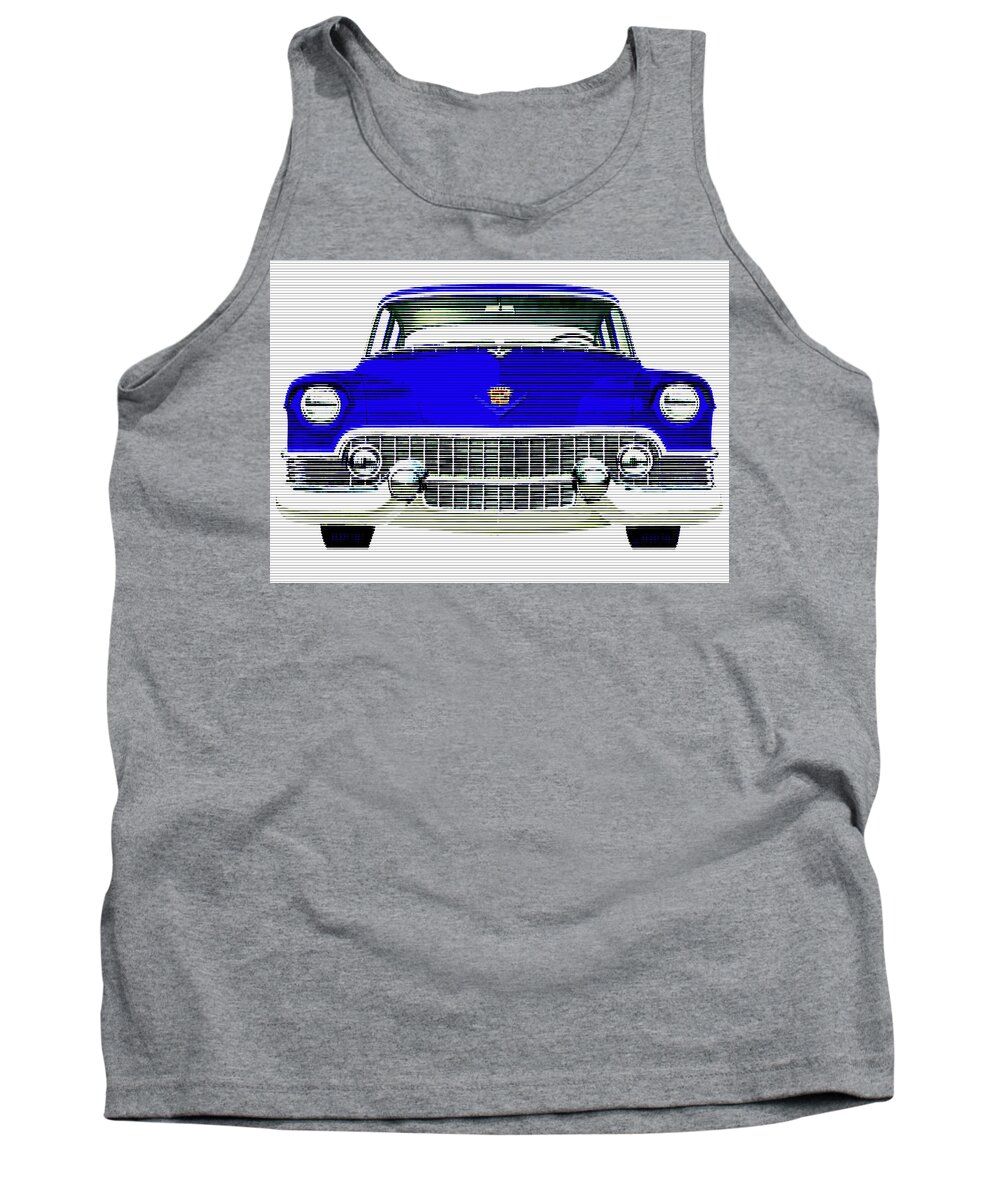 1954 Tank Top featuring the mixed media 1954 Cadillac Blue by Charlie Ross