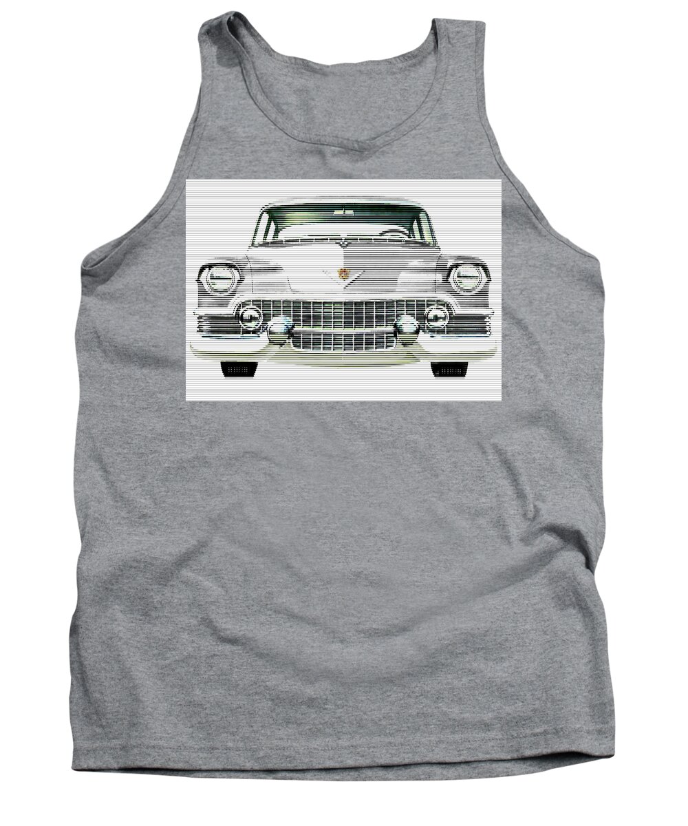 1954 Tank Top featuring the mixed media 1954 Cadillac White by Charlie Ross