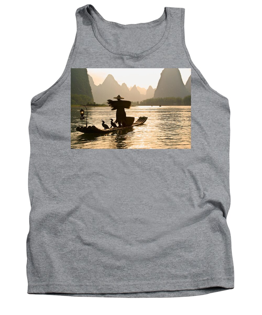 Asia Tank Top featuring the photograph Cormorant Fisherman on the Li River #2 by Michele Burgess