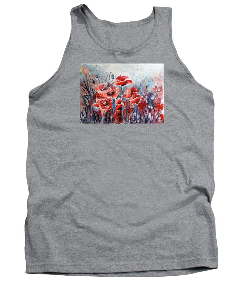 Poppies Tank Top featuring the painting Poppies #12 by Kovacs Anna Brigitta