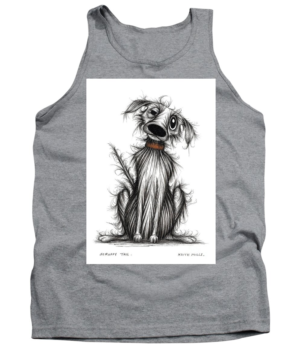 Dog Tank Top featuring the drawing Scruffy tail #3 by Keith Mills