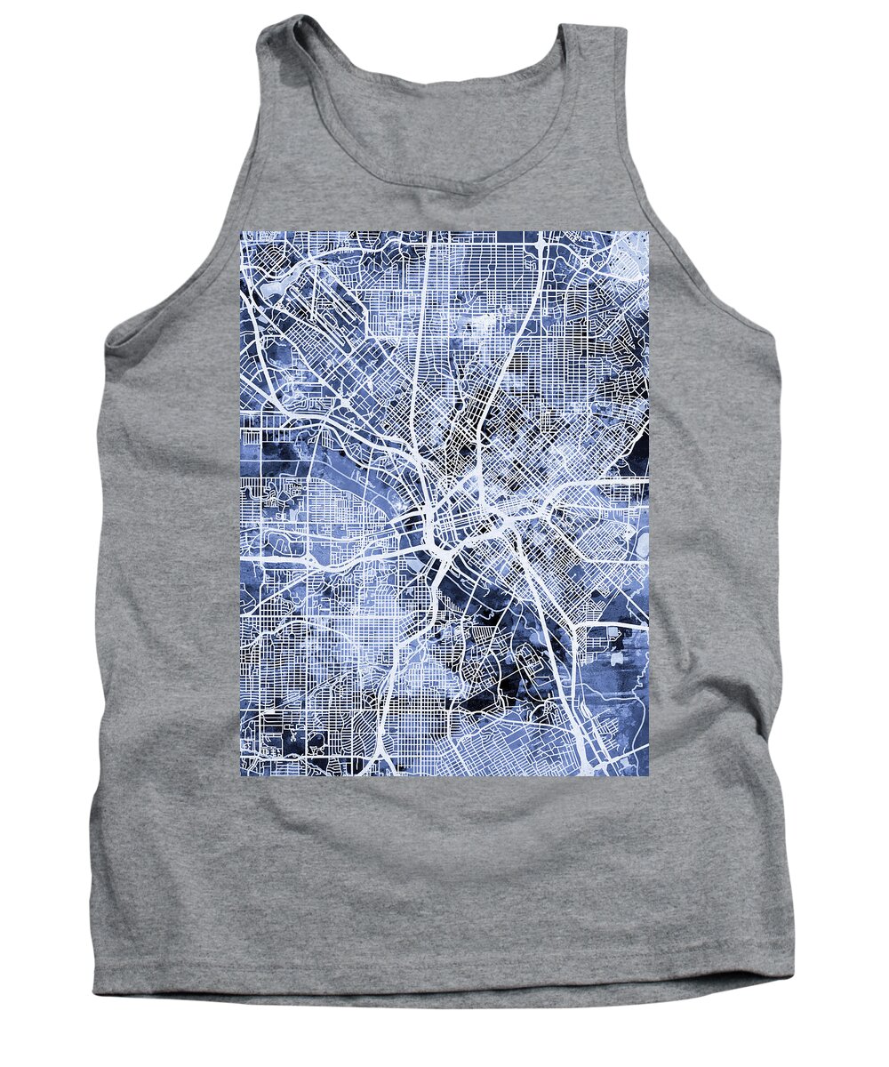 Dallas Tank Top featuring the digital art Dallas Texas City Map #4 by Michael Tompsett