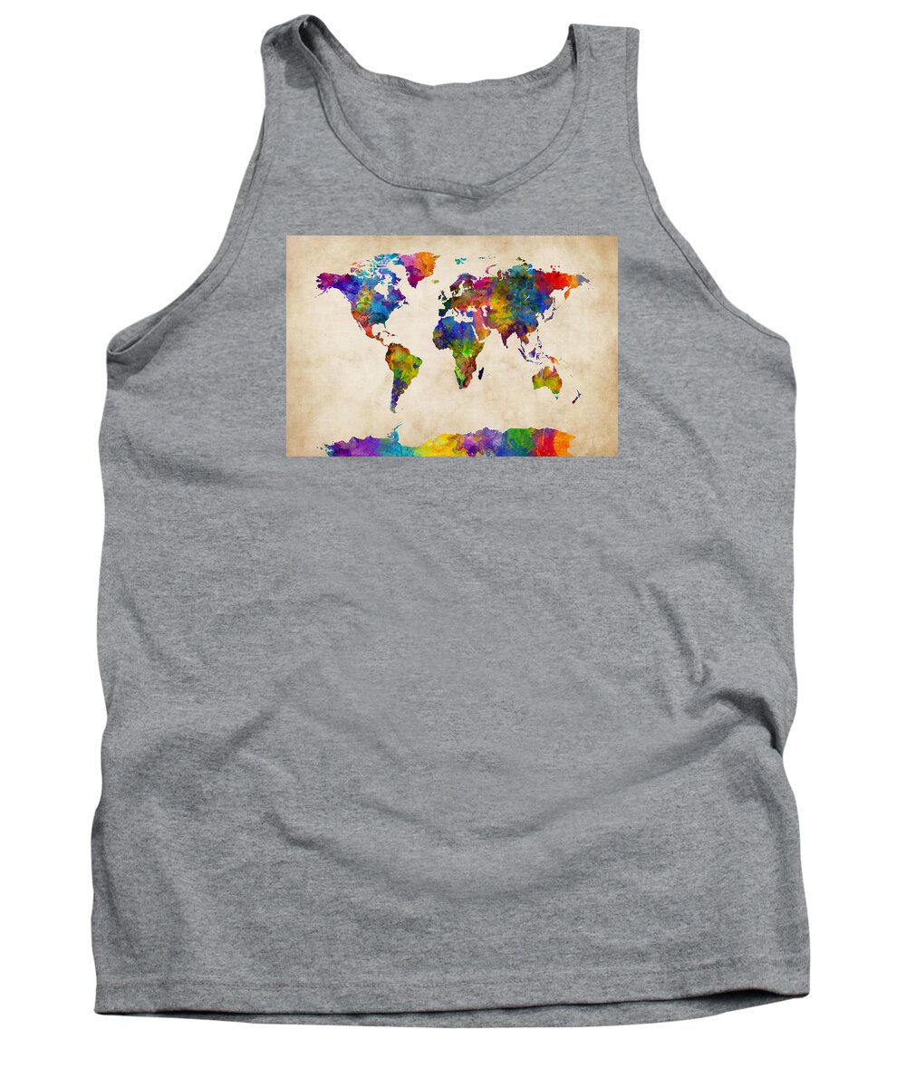World Map Tank Top featuring the digital art Watercolor Map of the World Map #4 by Michael Tompsett