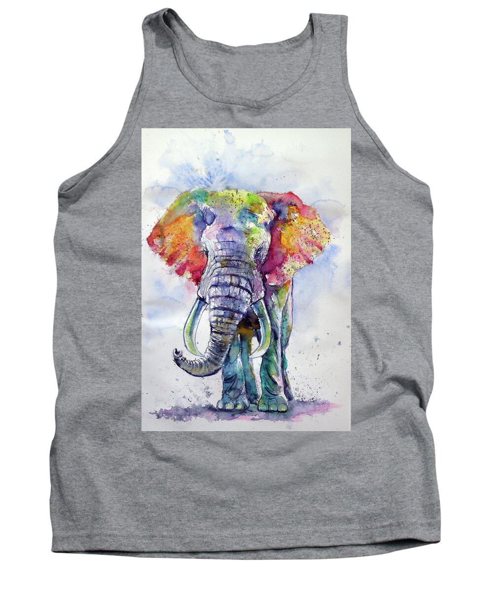 Elephant Tank Top featuring the painting Colorful elephant #7 by Kovacs Anna Brigitta