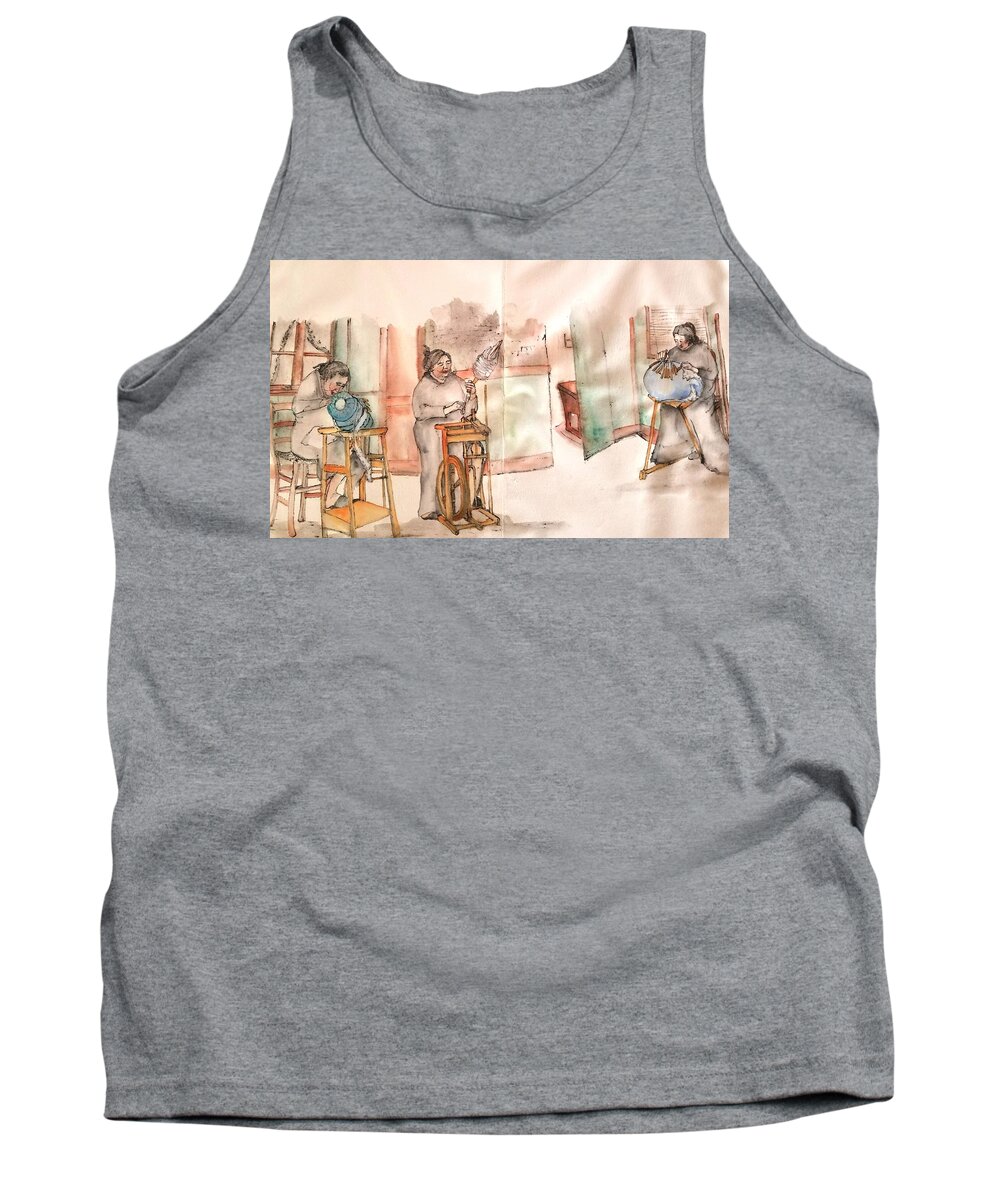 Figures . Women. Lacemaking Tank Top featuring the painting Italy the red and green album #9 by Debbi Saccomanno Chan