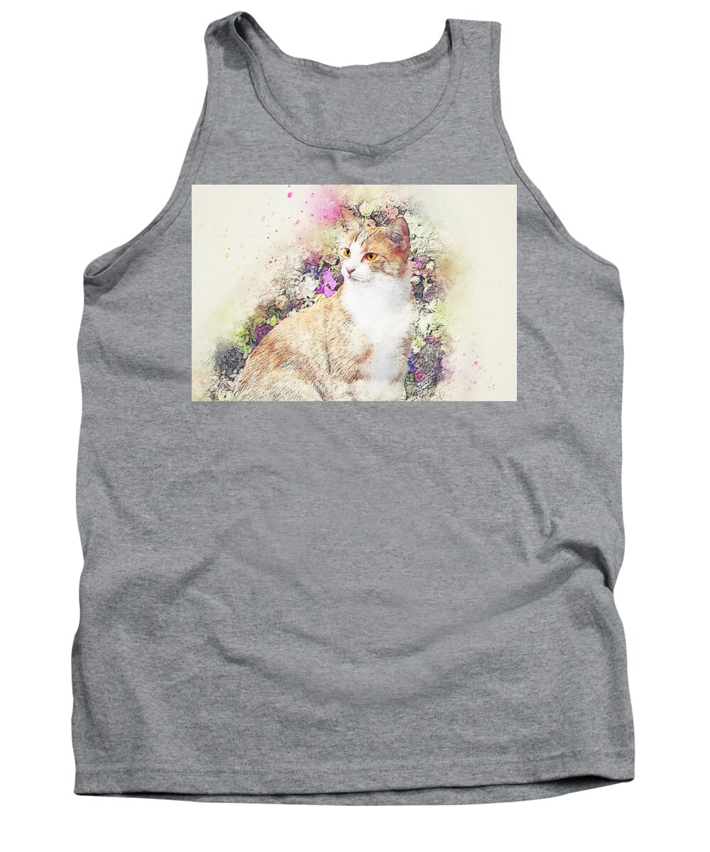 Cat Tank Top featuring the digital art Cat #95 by Super Lovely
