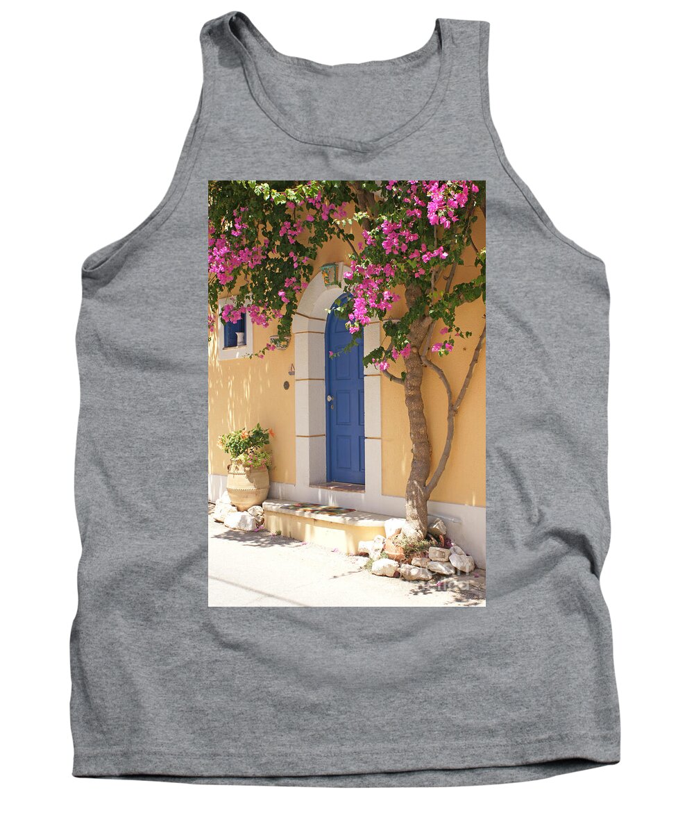 Color Tank Top featuring the photograph A Colorful Welcome in Kefalonia. by David Birchall