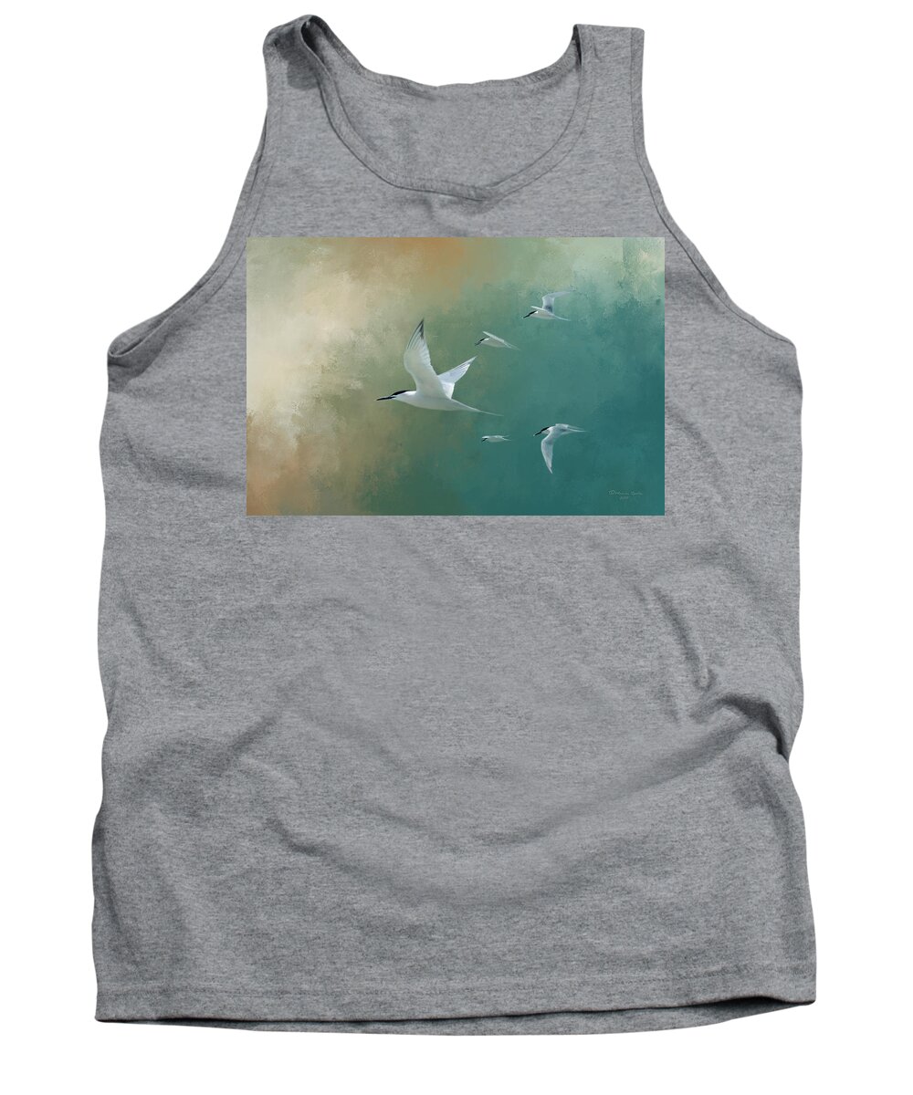 Egmont Key Tank Top featuring the photograph A Flight Of Terns by Marvin Spates