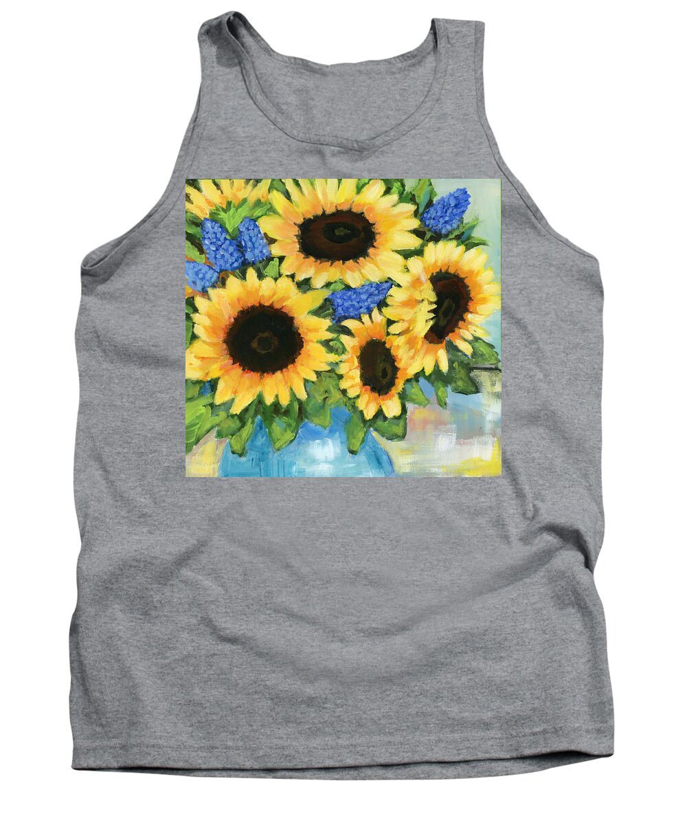 Sunflowers Tank Top featuring the painting A Sunny Arrangement by Debbie Brown
