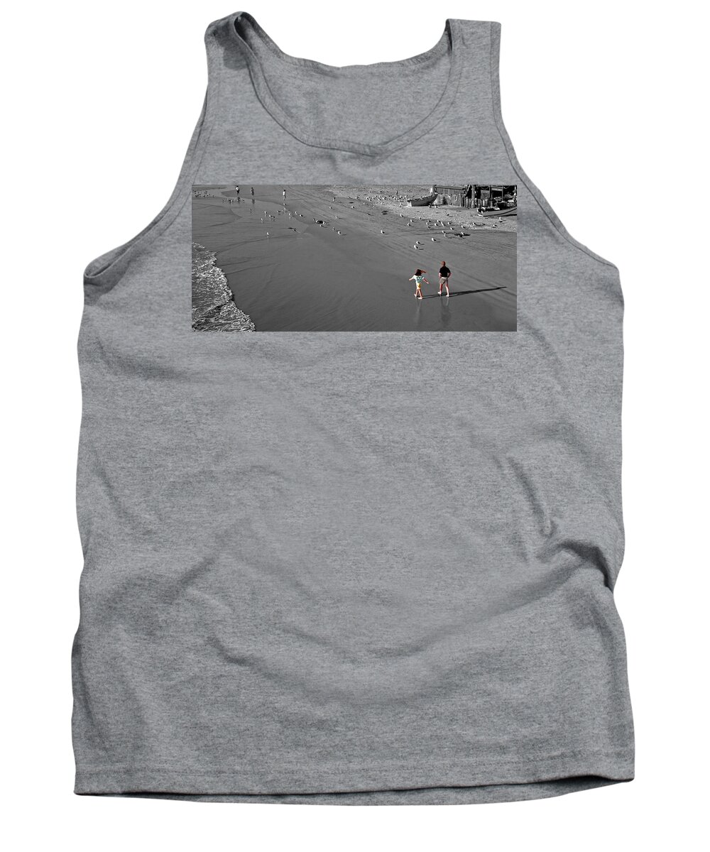A Walk On The Beach With Dad Tank Top featuring the photograph A Walk on the Beach with Dad by Kris Rasmusson
