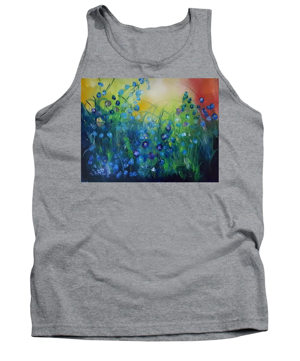 Abstract Flowers Tank Top featuring the painting Abstract Flax      31 by Cheryl Nancy Ann Gordon