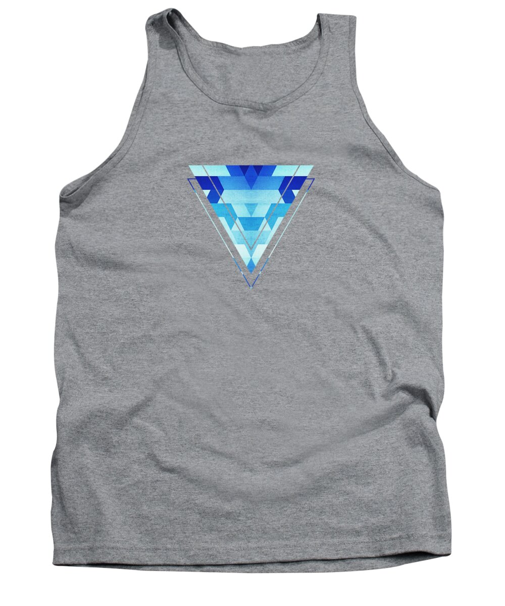 Blue Tank Top featuring the digital art Abstract geometric triangle pattern futuristic future symmetry in ice blue by Philipp Rietz