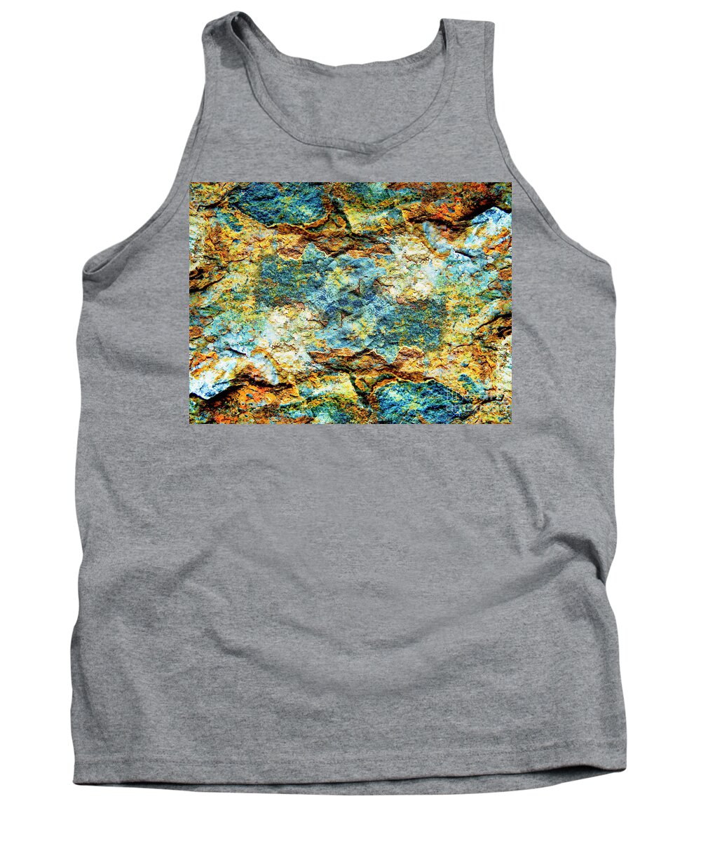 Stone Tank Top featuring the photograph Abstract Nature Tropical Beach Rock Blue Yellow and Orange Macro Photo 472 by Ricardos Creations