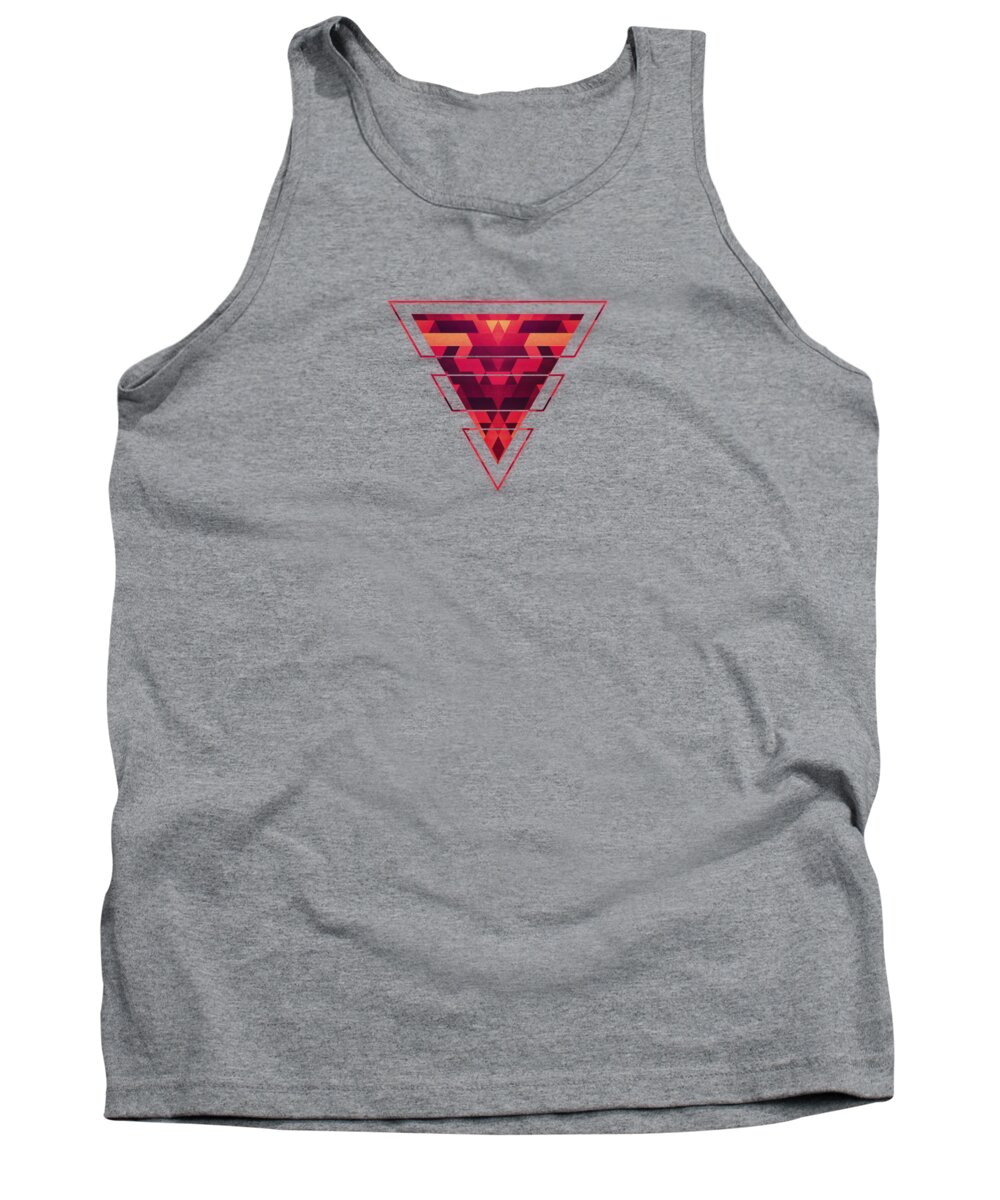 Red Tank Top featuring the digital art Abstract red geometric triangle texture pattern design Digital Futrure Hipster Fashion by Philipp Rietz