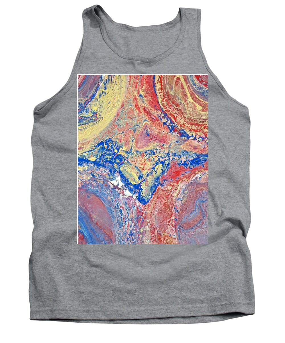 #acrylicdirtypours #acrylicpaintings #carylicswithbluesredyellow #coolart #sugarplumtheband #acrylicart #acrylicwithcoolcolors #abstractartforsale #camvasartprints #originalartforsale #abstractartpaintings Tank Top featuring the painting Acrylic Dirty Pour using blue red and yellow by Cynthia Silverman