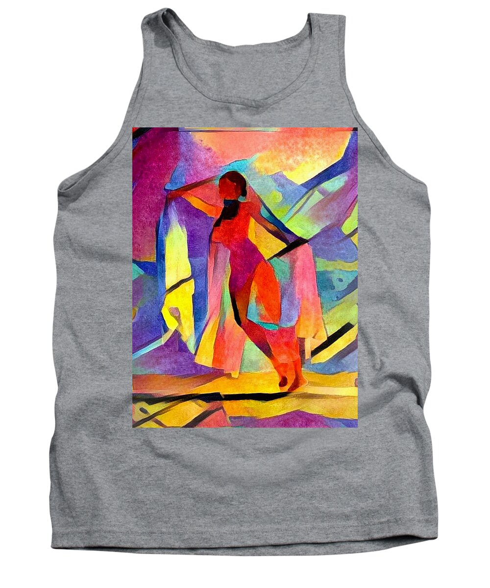 Red Tank Top featuring the digital art Action girl by Bruce Rolff