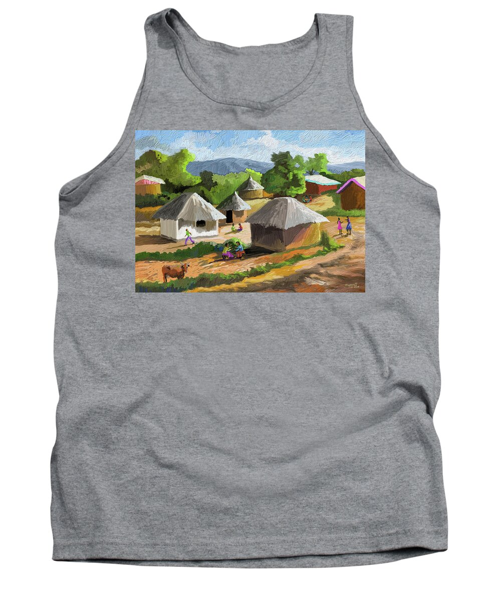 Africa Tank Top featuring the painting African Rural Life by Anthony Mwangi