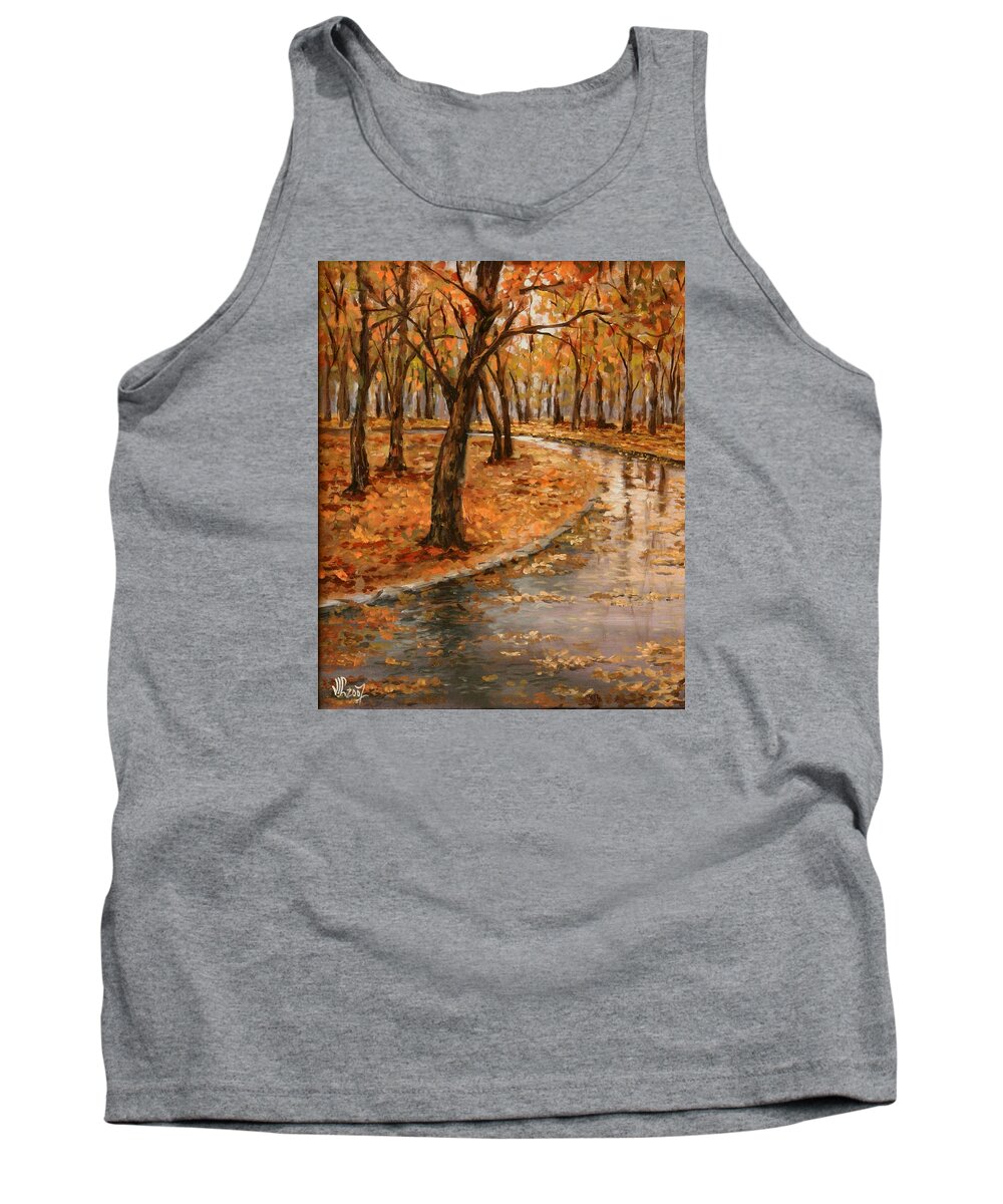 Rain Tank Top featuring the painting After rain,walk in the Central Park by Vali Irina Ciobanu