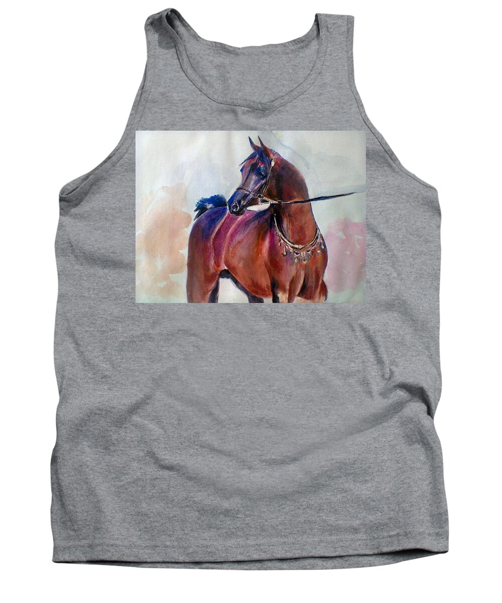Horse Tank Top featuring the painting Alert stallion by Khalid Saeed