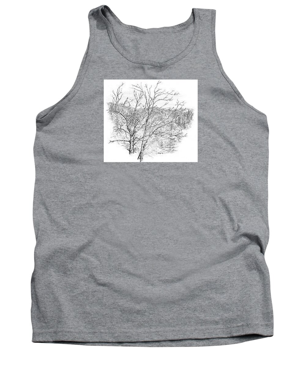 Landscape Tank Top featuring the drawing Pacific Northwest Alders by Leizel Grant