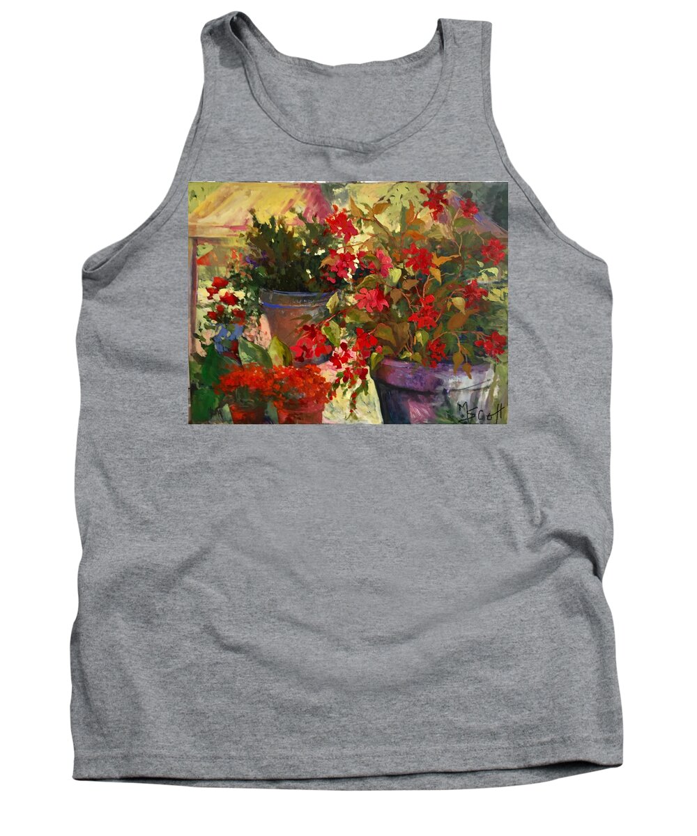Geraniums Tank Top featuring the painting All About Red by Mary Scott