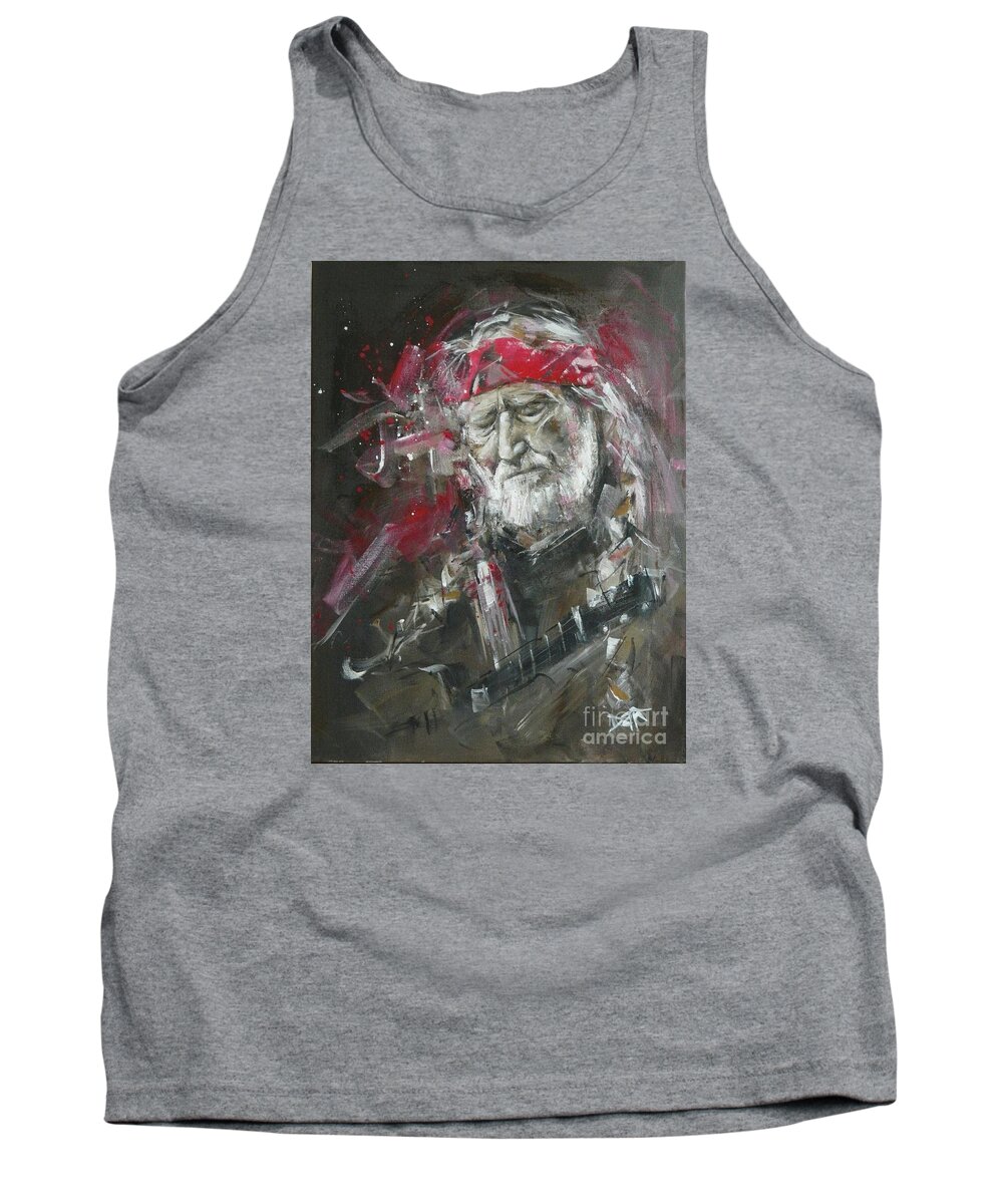 Willie Nelson Tank Top featuring the painting Always On My Mind by Dan Campbell