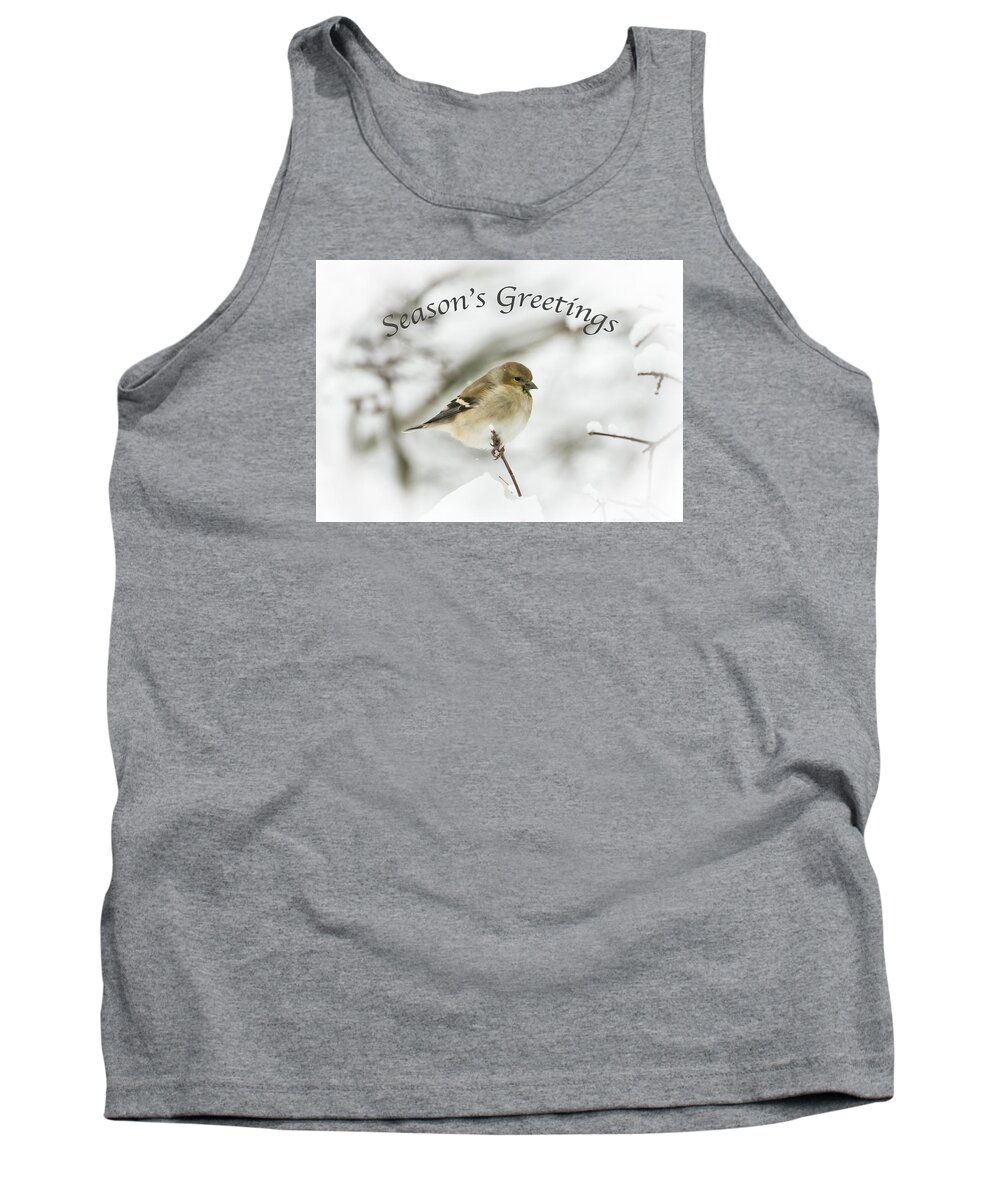 American Goldfinch Tank Top featuring the photograph American Goldfinch - Season's Greetings by Holden The Moment