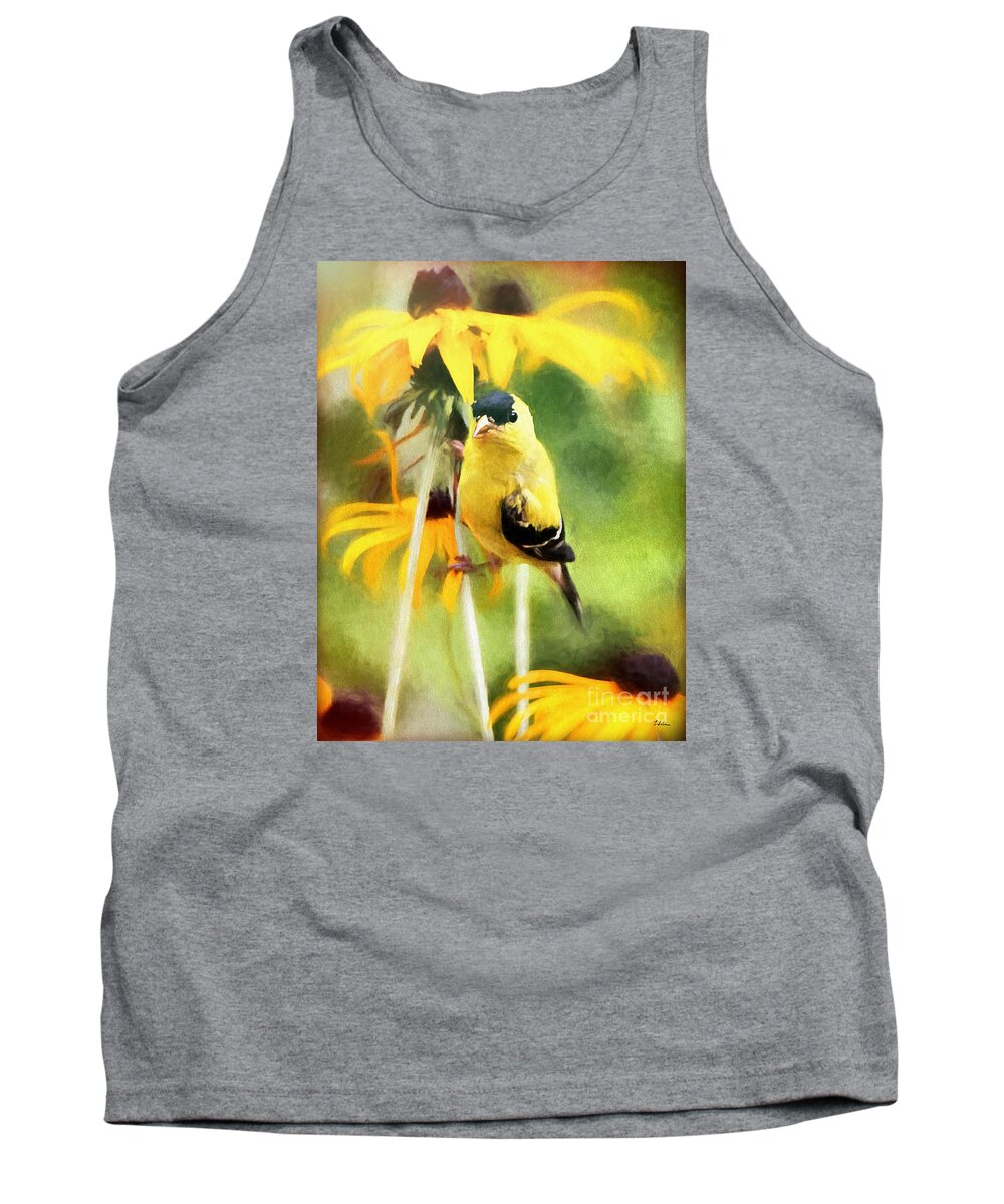 American Goldfinch Tank Top featuring the mixed media American Goldfinch by Tina LeCour