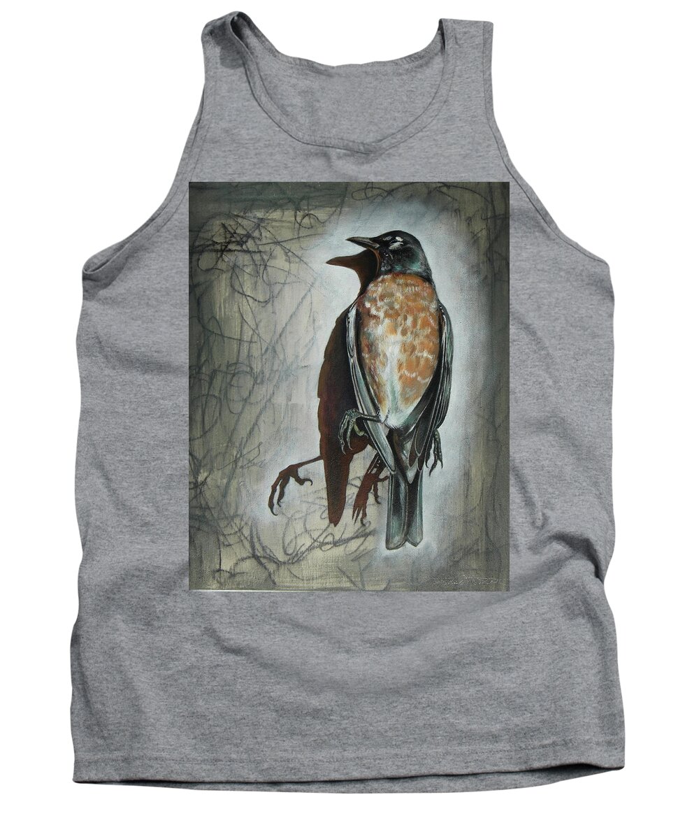 Robin Tank Top featuring the mixed media American Robin by Sheri Howe