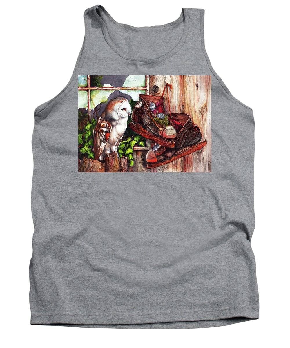 Owl Tank Top featuring the painting An Unwelcome Visitor by Peter Williams