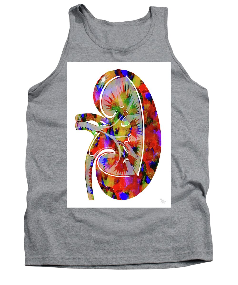 Kidney Art Tank Top featuring the mixed media Anatomical Kidney by Ann Leech