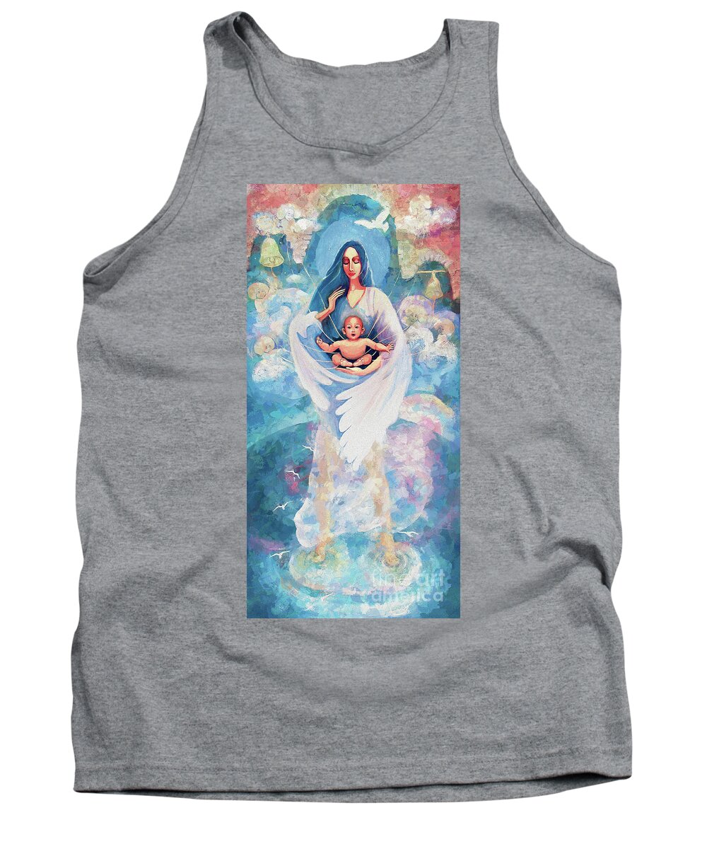 Angel And Child Tank Top featuring the painting Angel Blessing by Eva Campbell