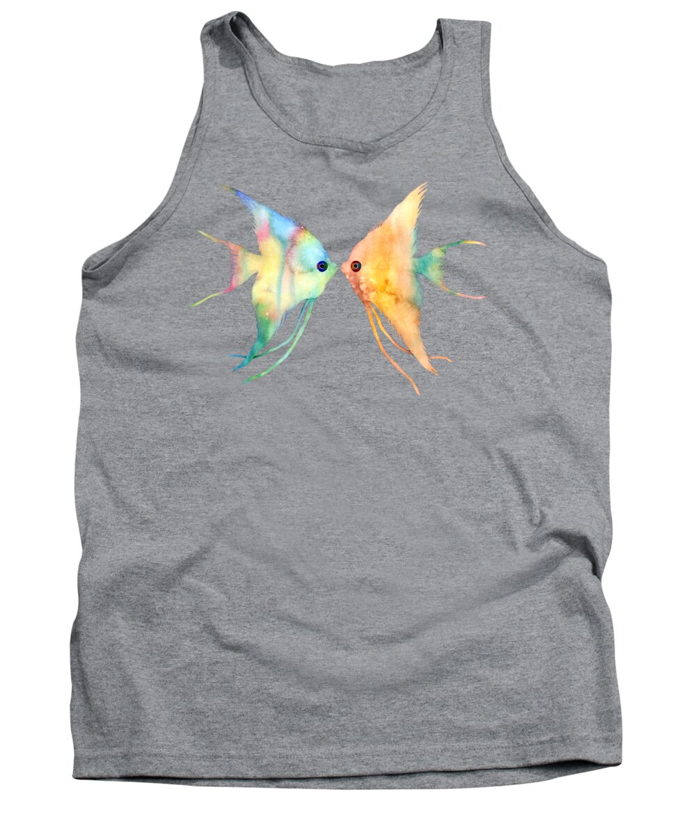 Fish Tank Top featuring the painting Angelfish Kissing by Hailey E Herrera