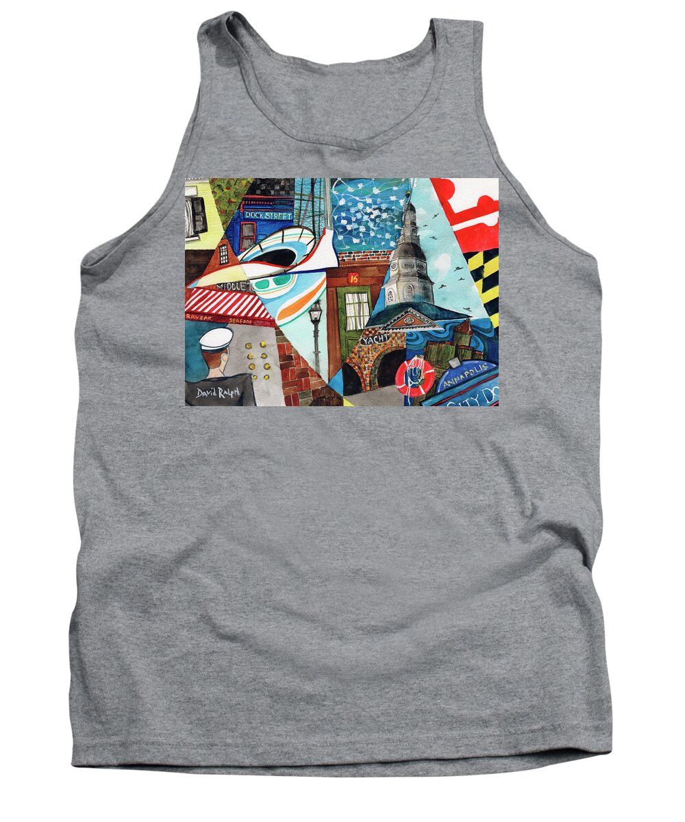Annapolis Tank Top featuring the painting Annapolis Dock Dine Assemble by David Ralph