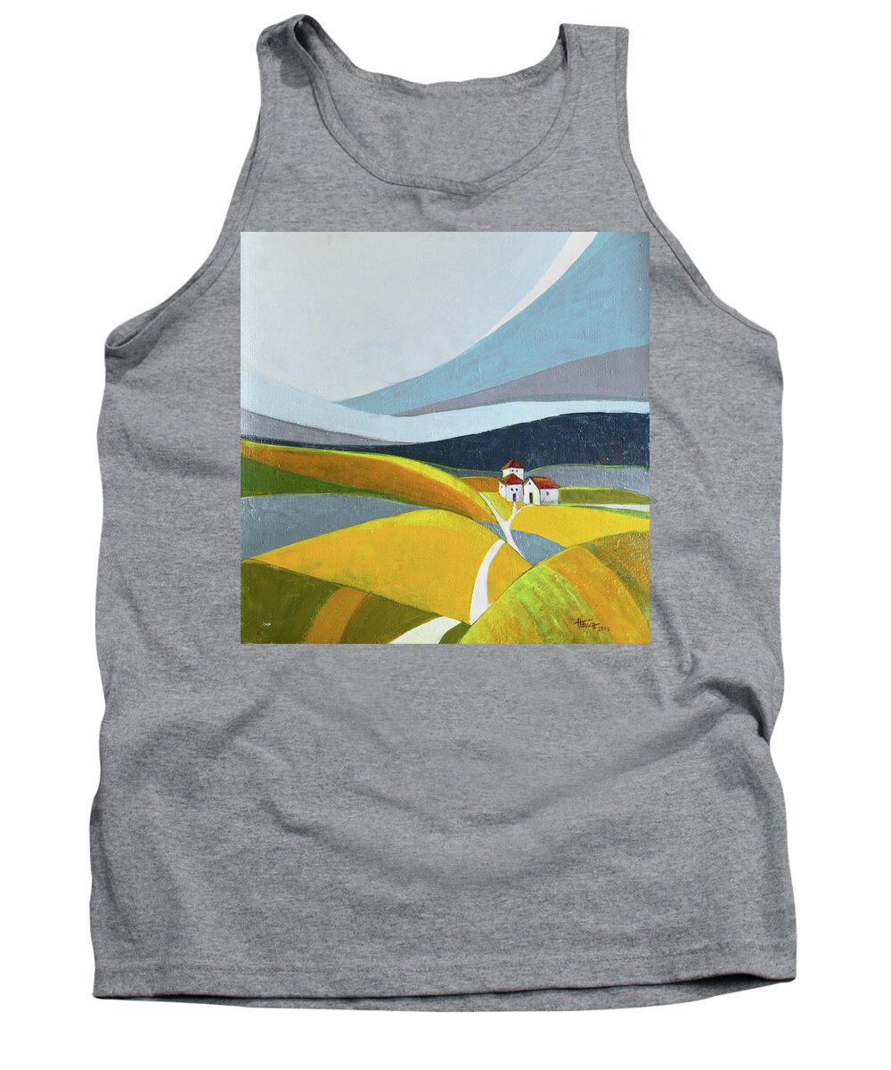 Landscape Tank Top featuring the painting Another day on the farm by Aniko Hencz