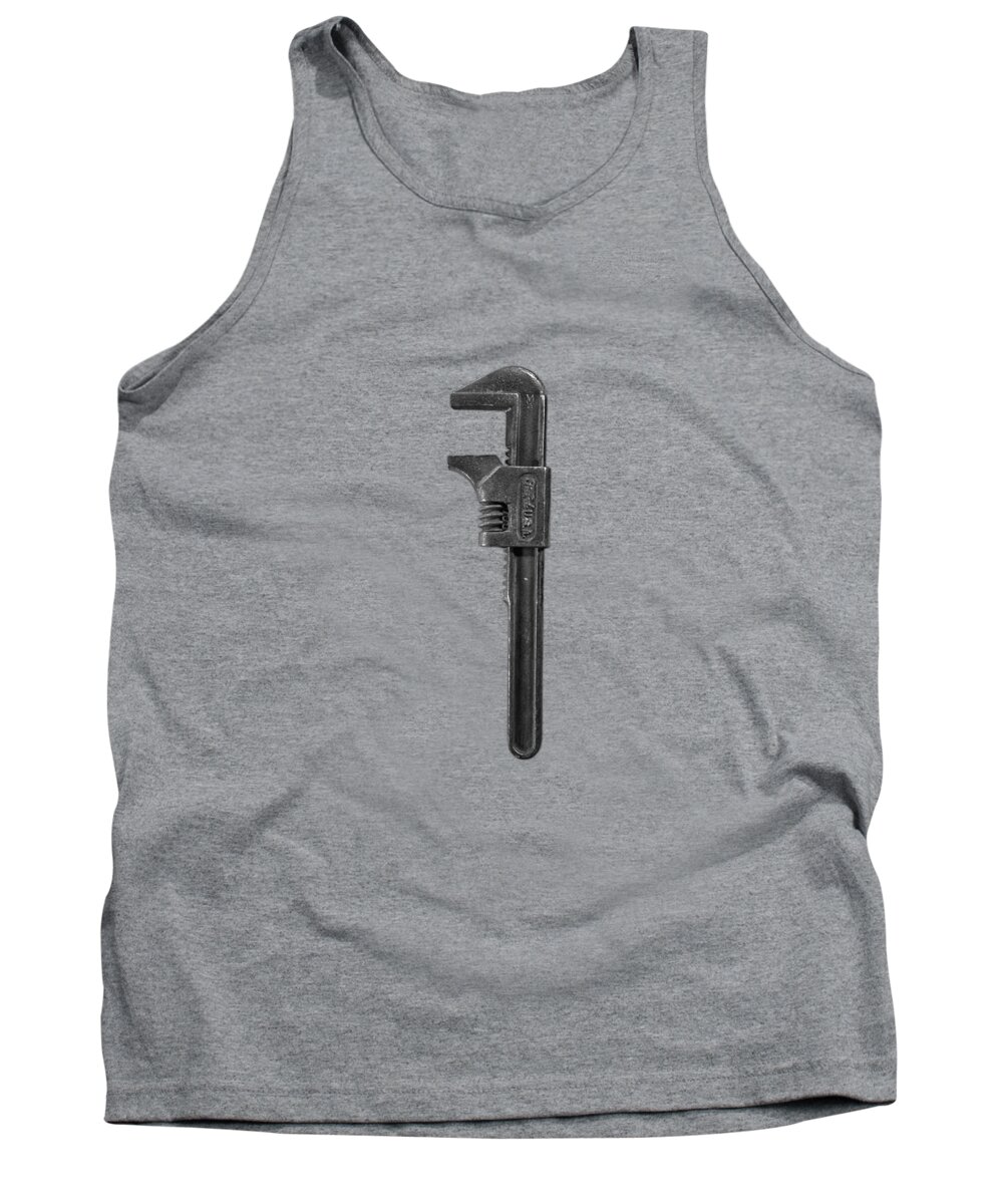 Antique Tank Top featuring the photograph Antique Adjustable Wrench Front in BW by YoPedro