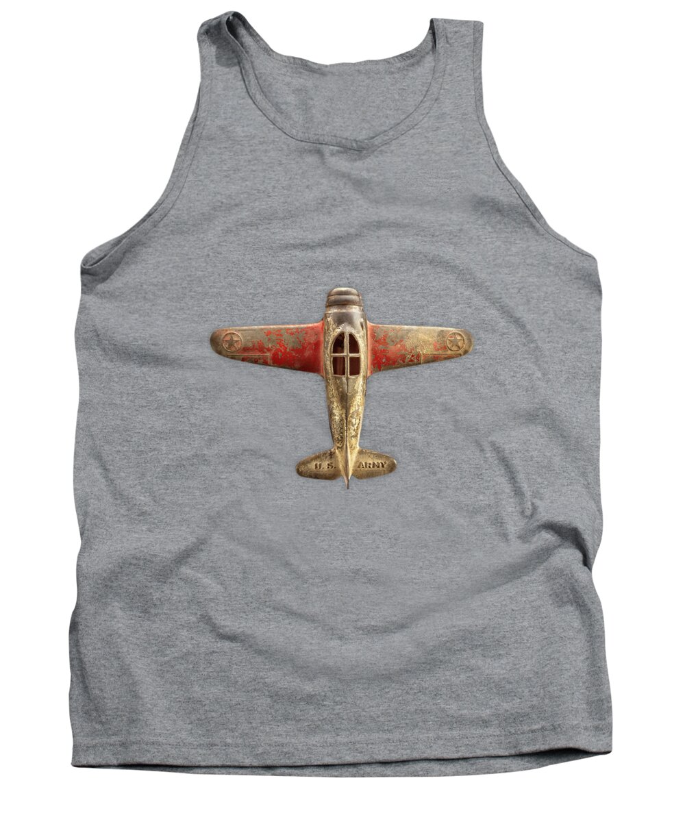 Antique Toy Tank Top featuring the photograph Antique Toy Airplane Floating On White by YoPedro