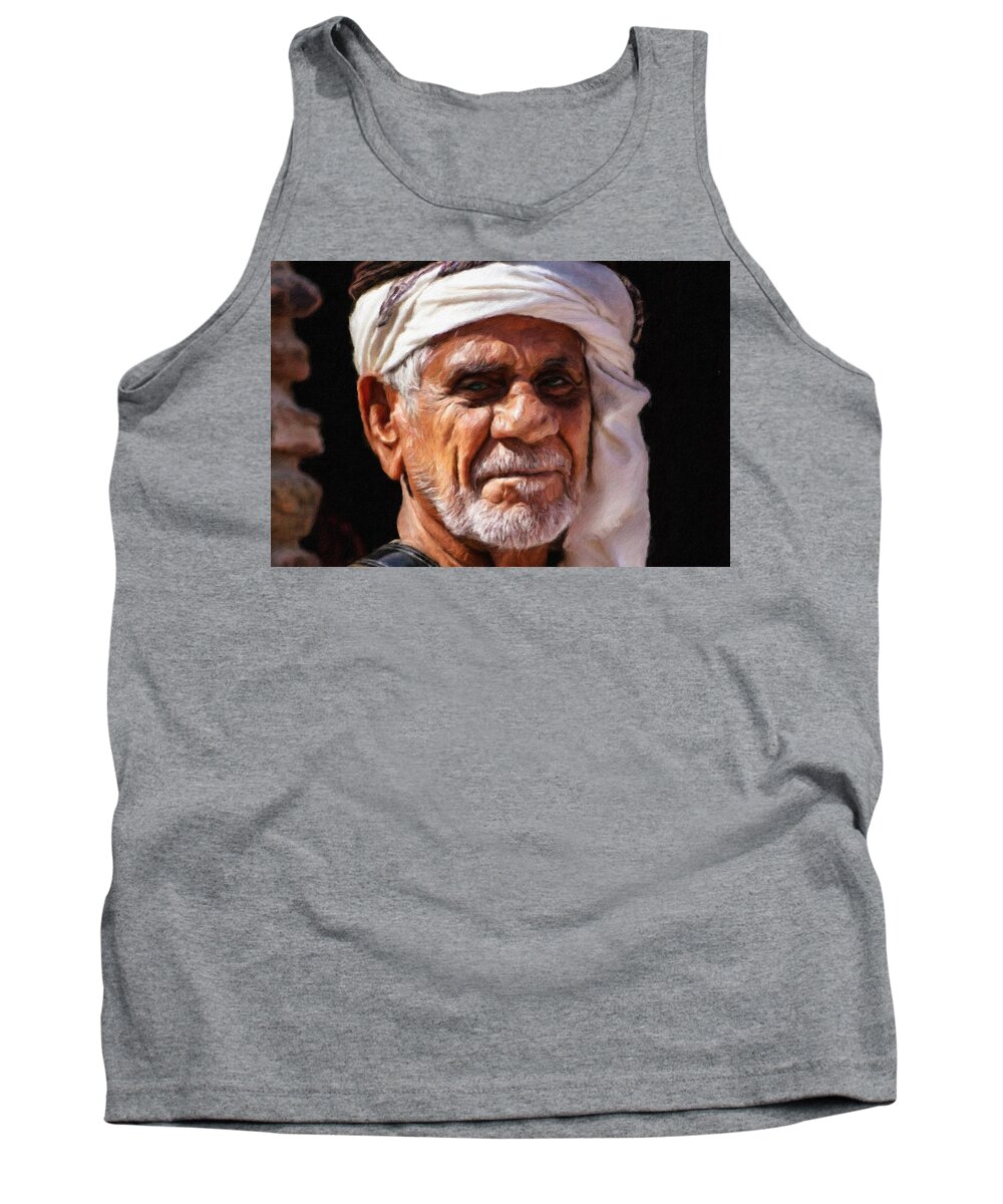 Portrait Tank Top featuring the painting Arabian old man by Vincent Monozlay
