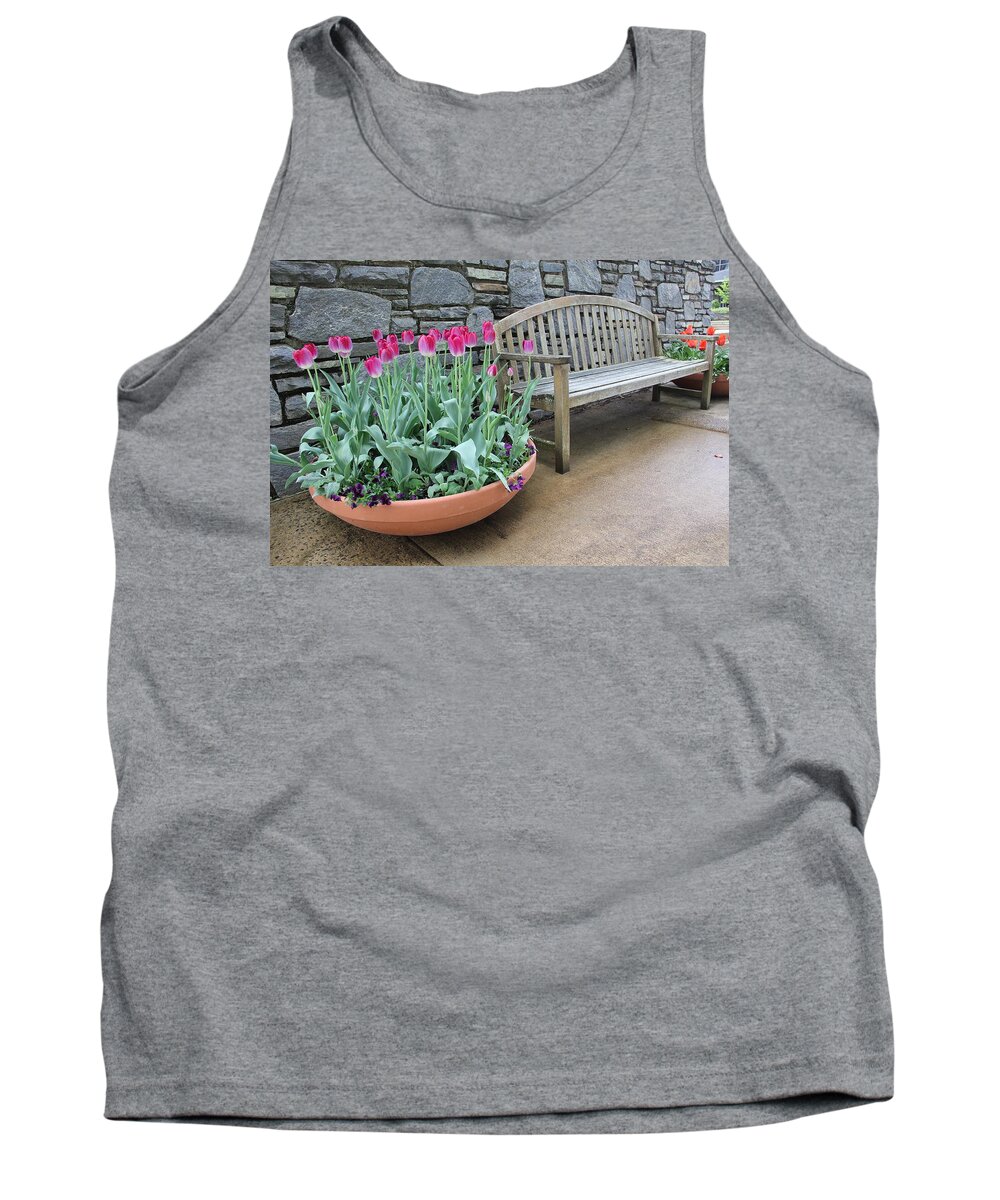 Bench Tank Top featuring the photograph Arboretum Bench by Allen Nice-Webb