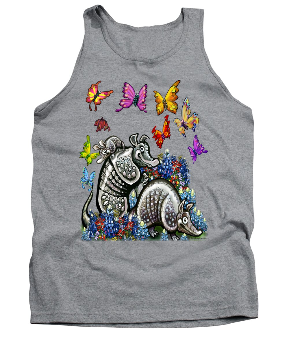Armadillo Tank Top featuring the digital art Armadillos Bluebonnets and Butterflies by Kevin Middleton