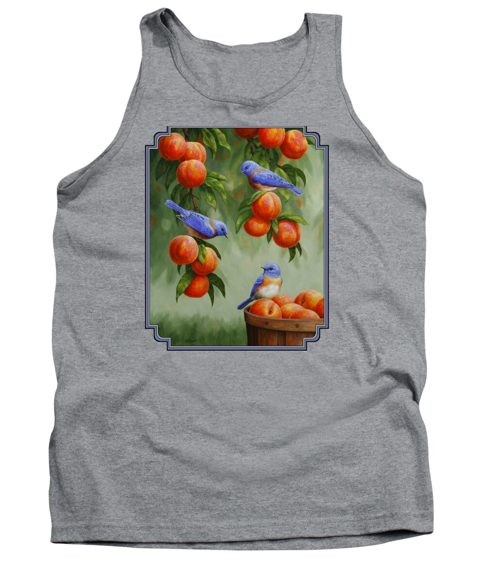 Birds Tank Top featuring the painting Bird Painting - Bluebirds and Peaches by Crista Forest