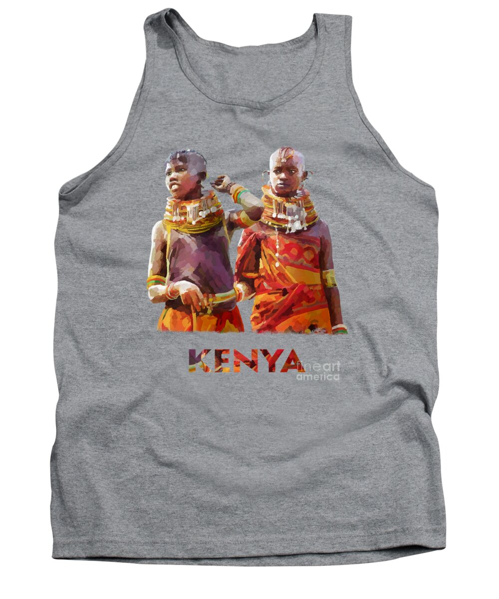 Tradition Tank Top featuring the painting Young Turkana Girls by Anthony Mwangi