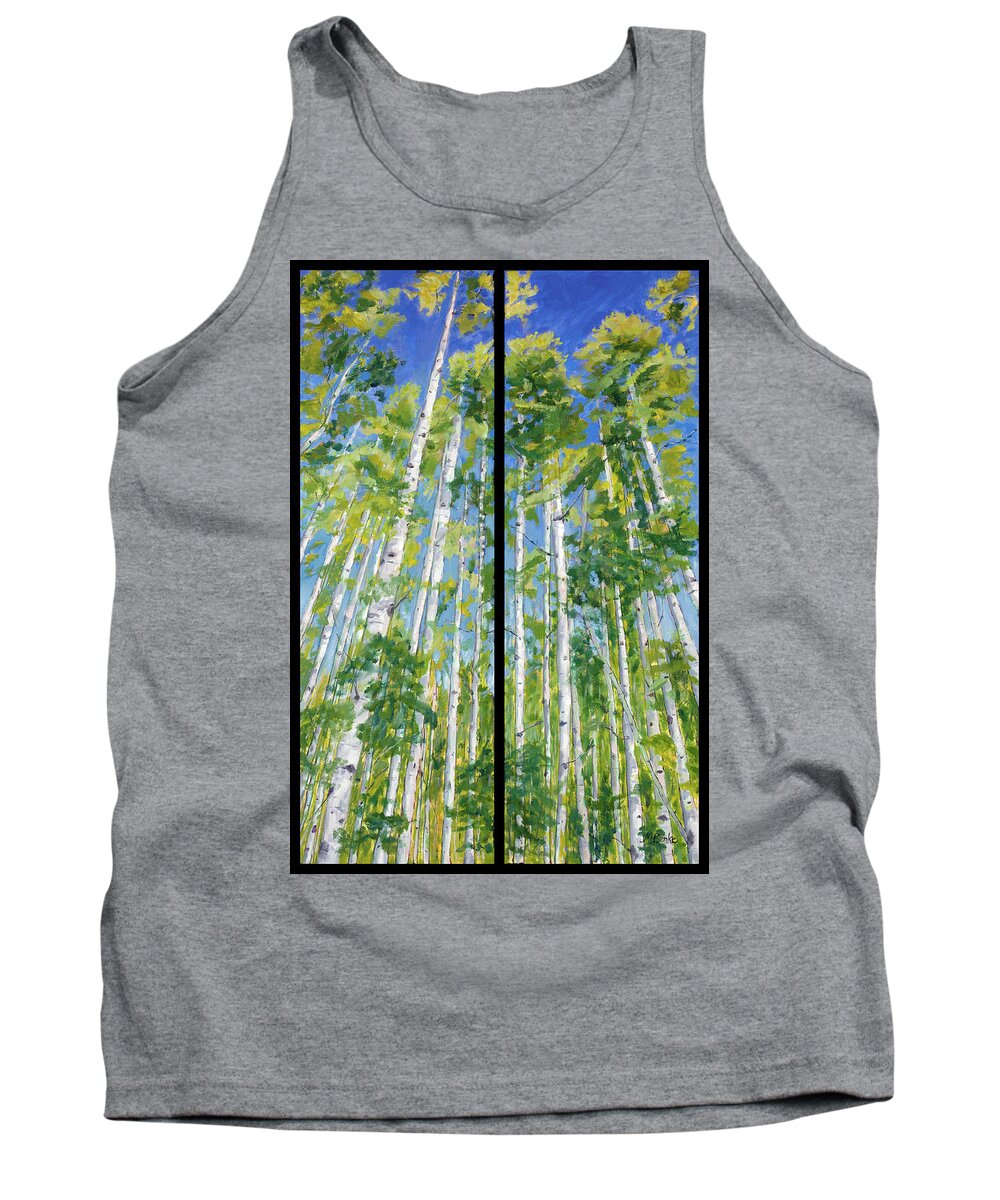 Diptych Tank Top featuring the painting Aspen Twin Perspectives by Mary Benke