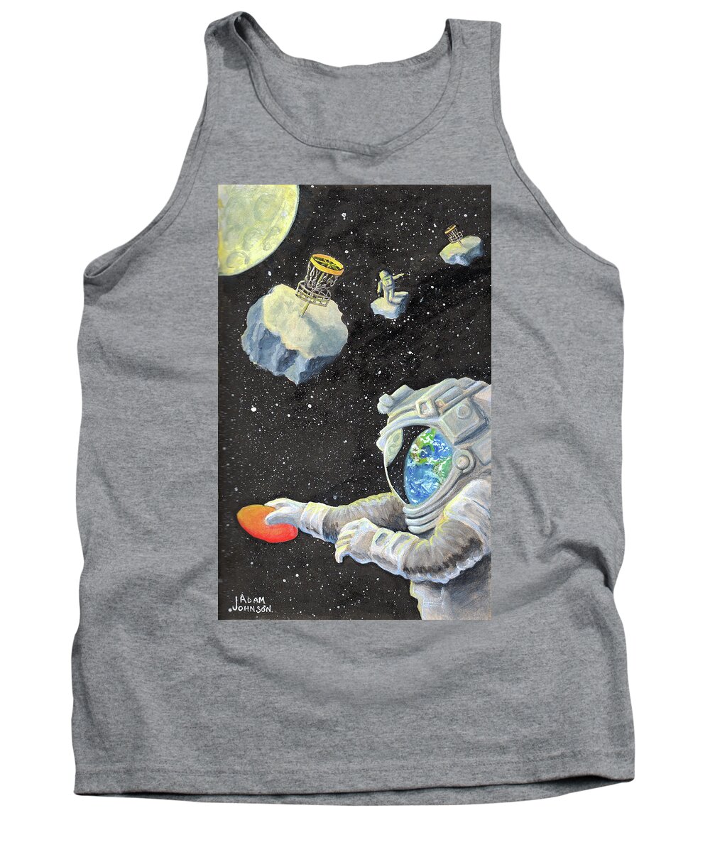 Astronaut Tank Top featuring the painting Astronaut Disc Golf by Adam Johnson